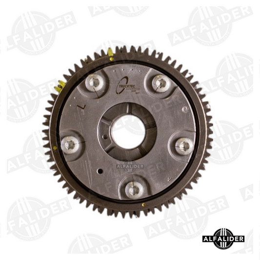Ajustador de árbol de levas A2720505247 para motor Mercedes-Benz V6, 70 dientes, regulación precisa en admisión y distribución variable.