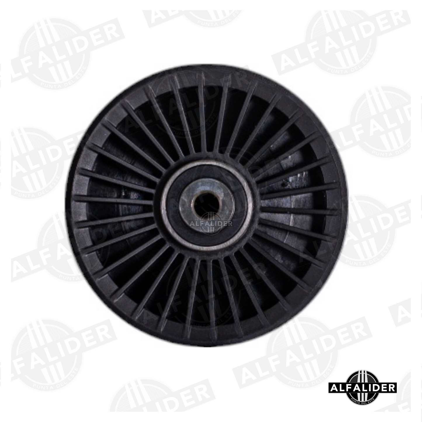 Polea de inversión A6112340293 para motor Mercedes-Benz OM611, 6 nervaduras, plástico resistente y diseño para alineación precisa.