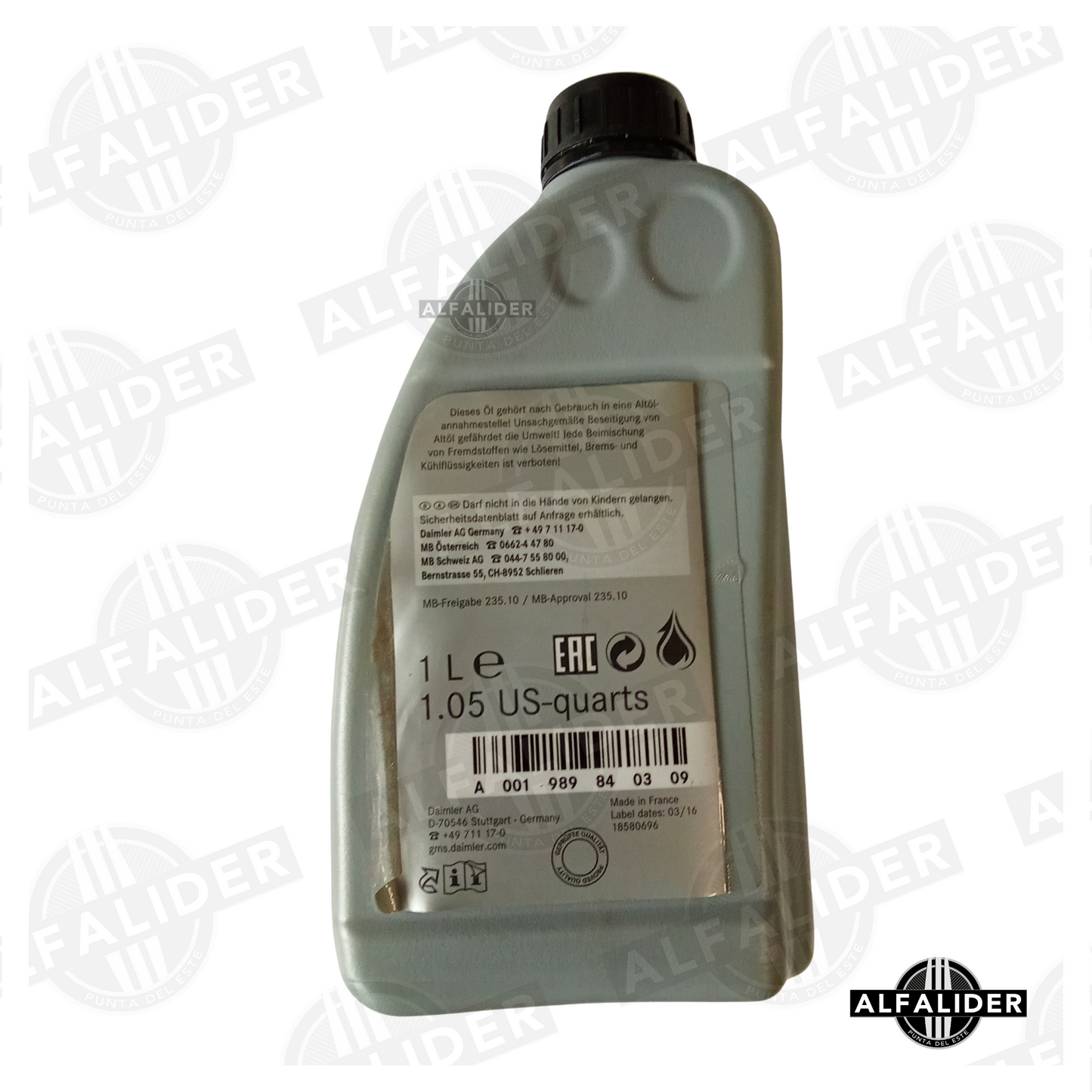 Bidón 1 L aceite de transmisión manual Mercedes-Benz A001989840309, sintético 75W-80 API GL-4/GL-5 fabricado en Alemania.